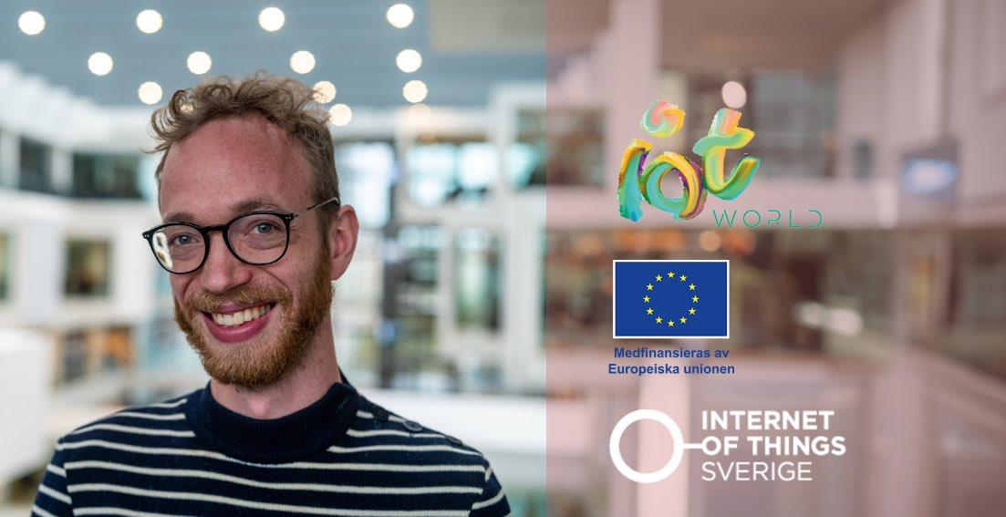 Porträtt på Nils Ehrenberg samt logotyper för IoT Sverige, IoT World och Europeiska Unionen