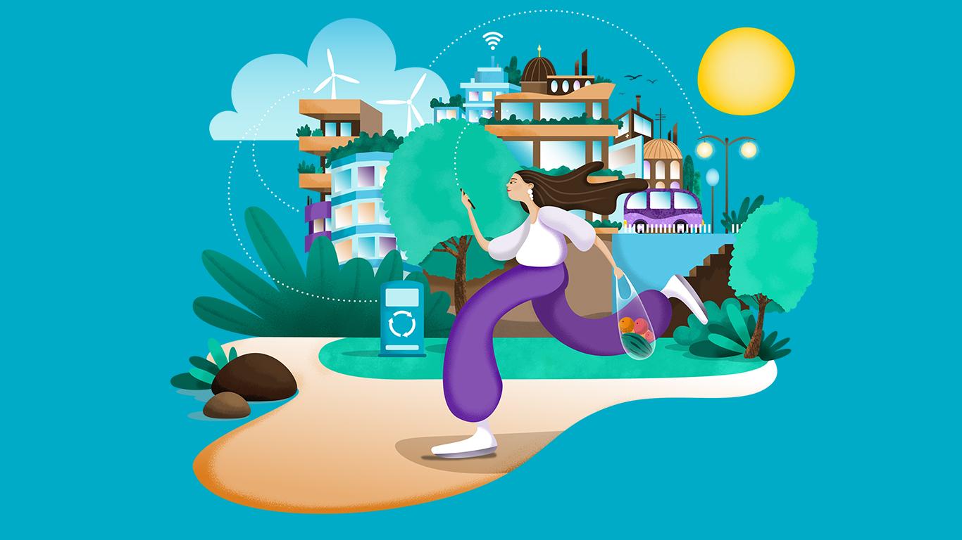 Illustration uppkopplat samhälle.